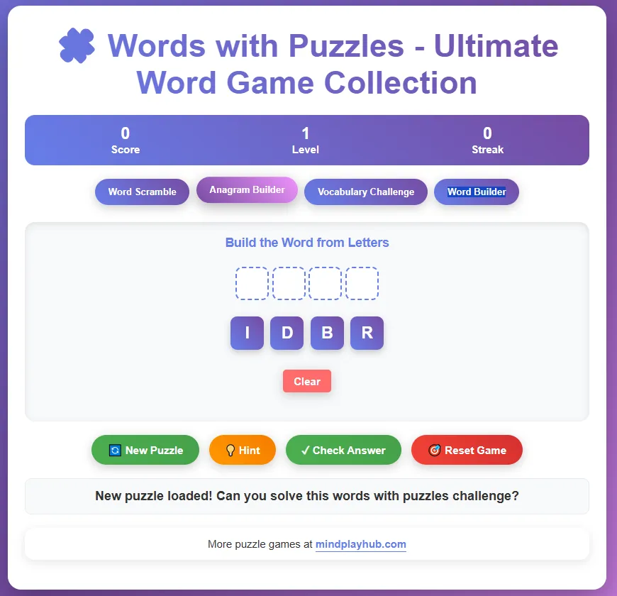 Anagram Builder Game